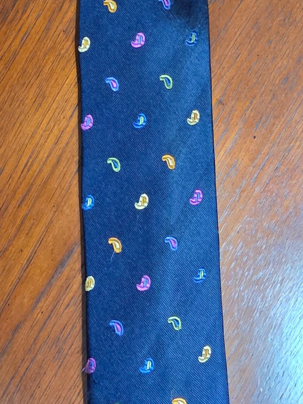 Neiman Marcus 100% Silk Tie Navy Blue Multicolor Micro Paisley Foulard Italy